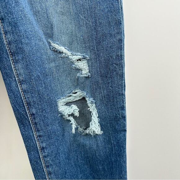 Old Navy O.G. Straight High Rise Dark Wash Distressed Ankle Jeans Sz 0 - Picture 9 of 12